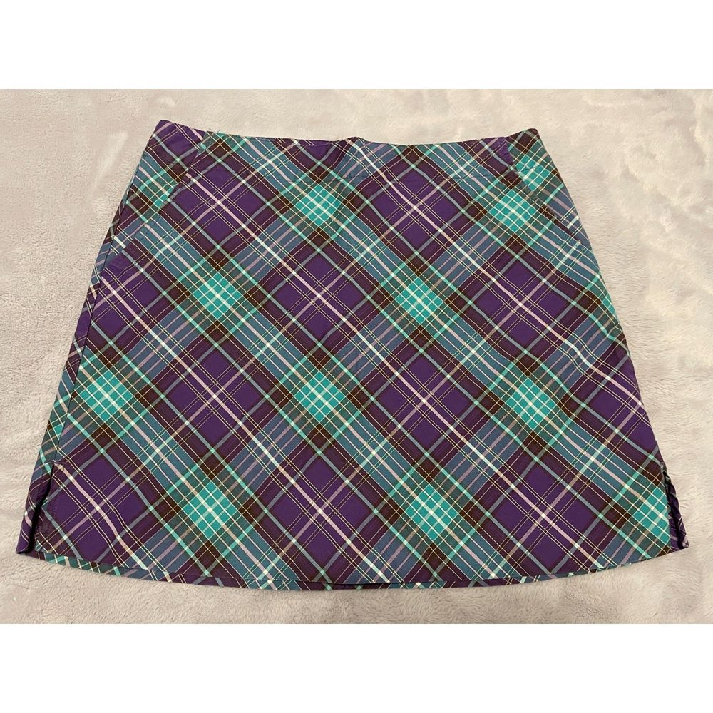 Lady Hagen Women's Golf Athletic Skort Purple Teal Brown White Plaid Size 8